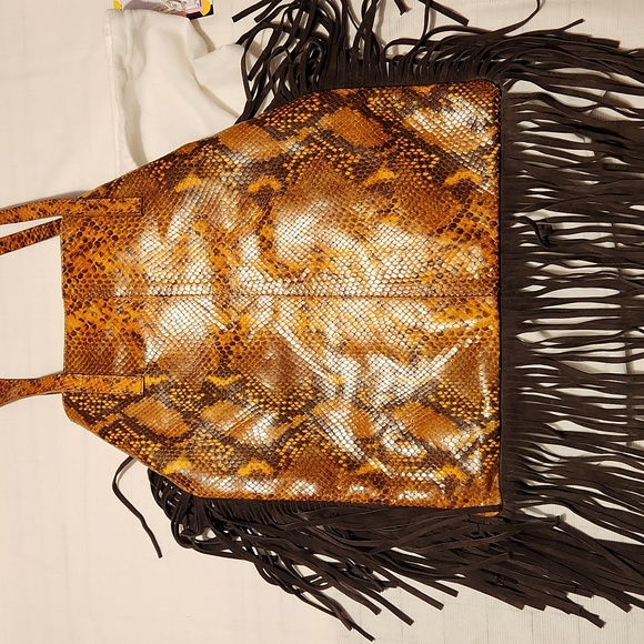 Via Repubblica Snake Skin Fringe Satchel - Picture 2 of 10